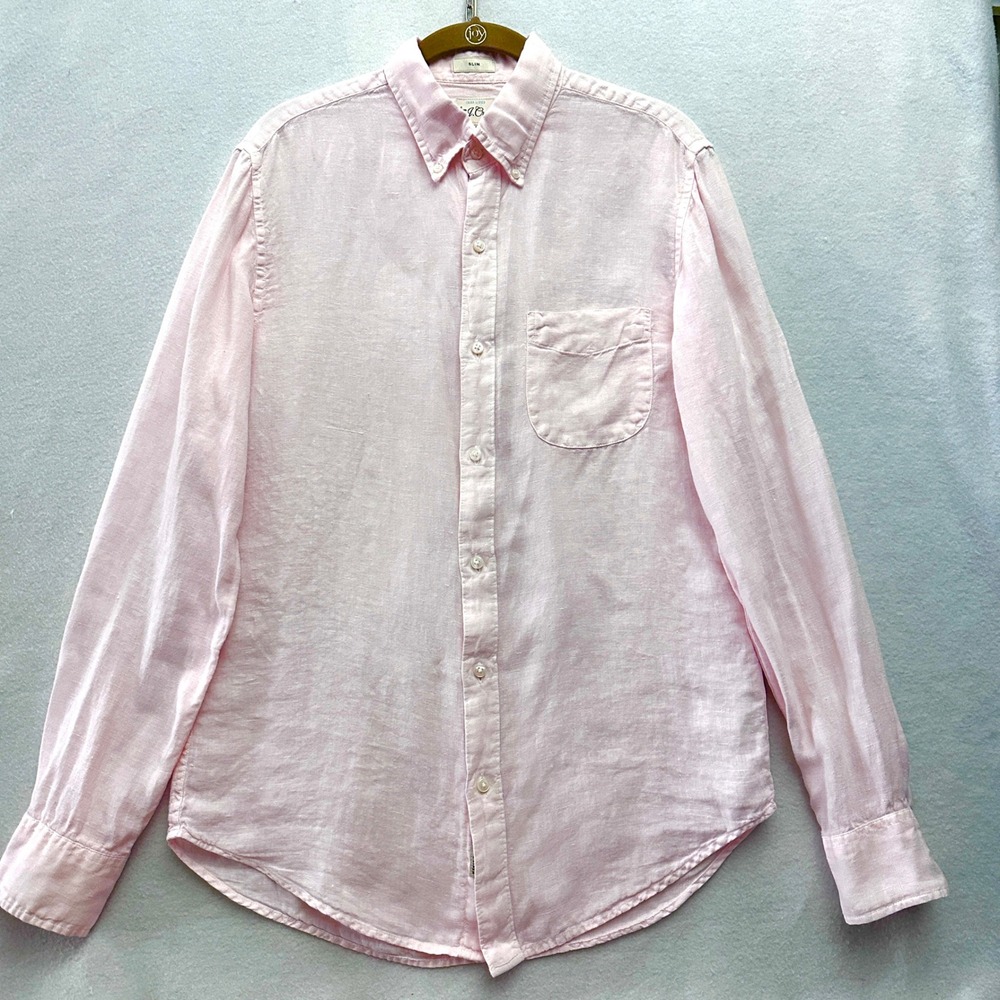 J.Crew Baird McNutt Men's S Irish Linen Slim Fit Shirt Pastel Pink Long Sleeve
